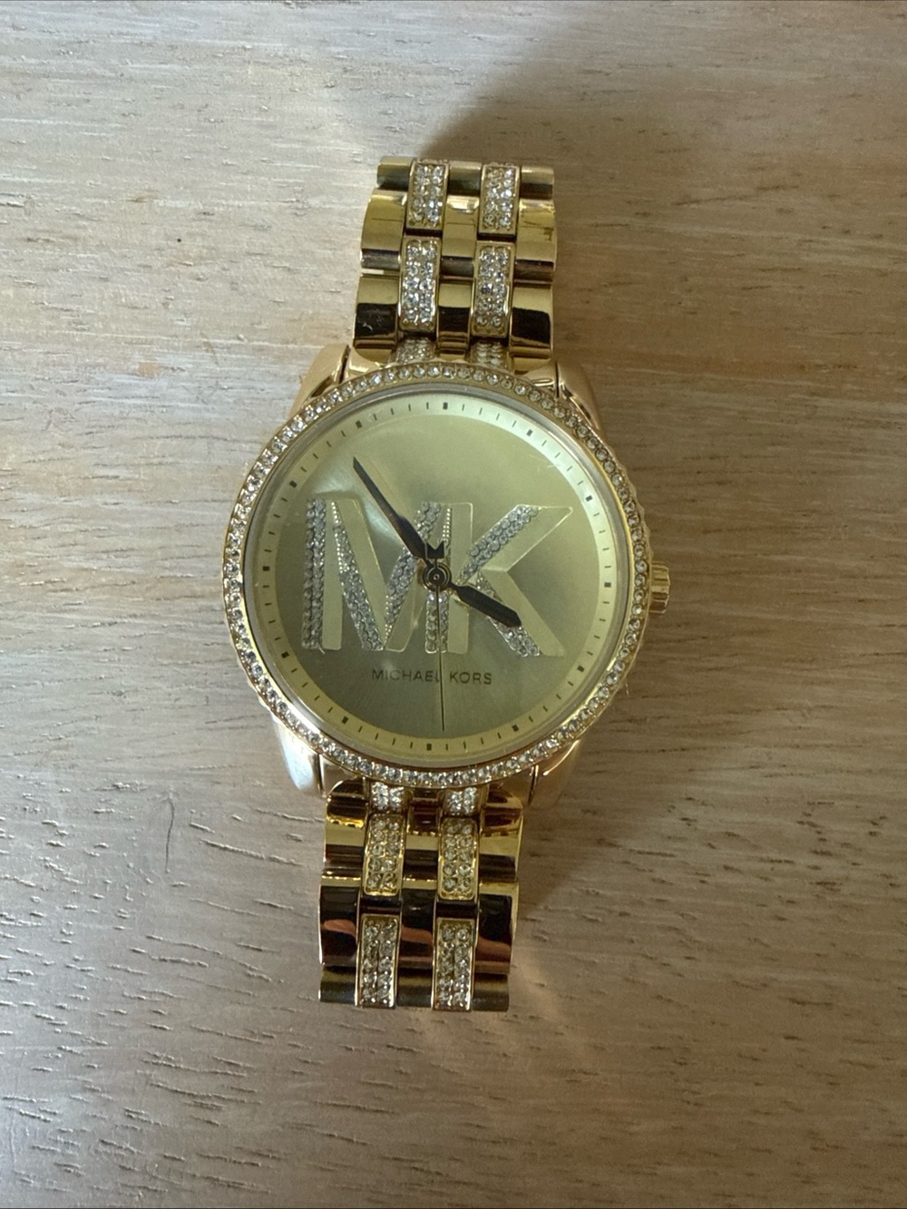 Michael Kors Gold Crystal MK Logo Bracelet Watch